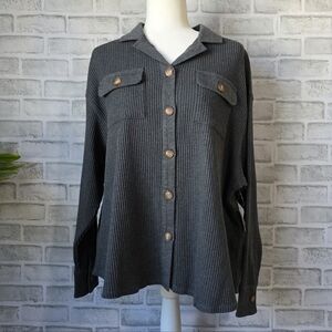 Dip Women’s Waffle Knit Button Front Shacket – Gray – Size Small